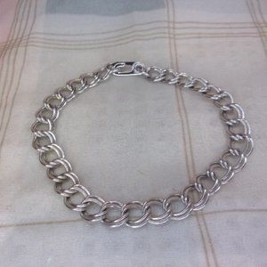 Vintage Silver Tone Double Link Chain Bracelet 7.5" Long